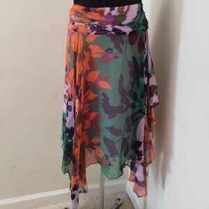 BCBG Max Azria 100% Silk Floral Skirt Size 10